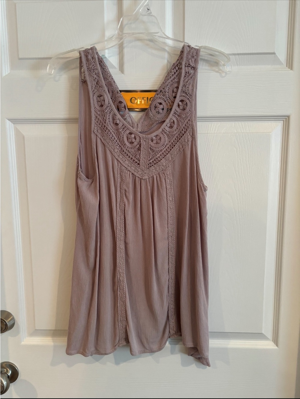 Crochet Yoke Sleeveless Tank Top - Dusty Mauve